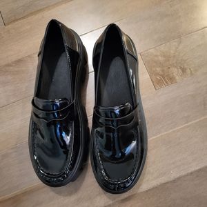 H by Halston Chunky Platform Patent Loafers Black Vegan Leather Size 9
